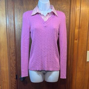 Izod‎ Pink Cable Knit V-Neck Sweater Size S